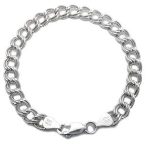 SLEEK STERLING SILVER DOUBLE LINK CHARM BRACELET 8MM (100 GAUGE)
